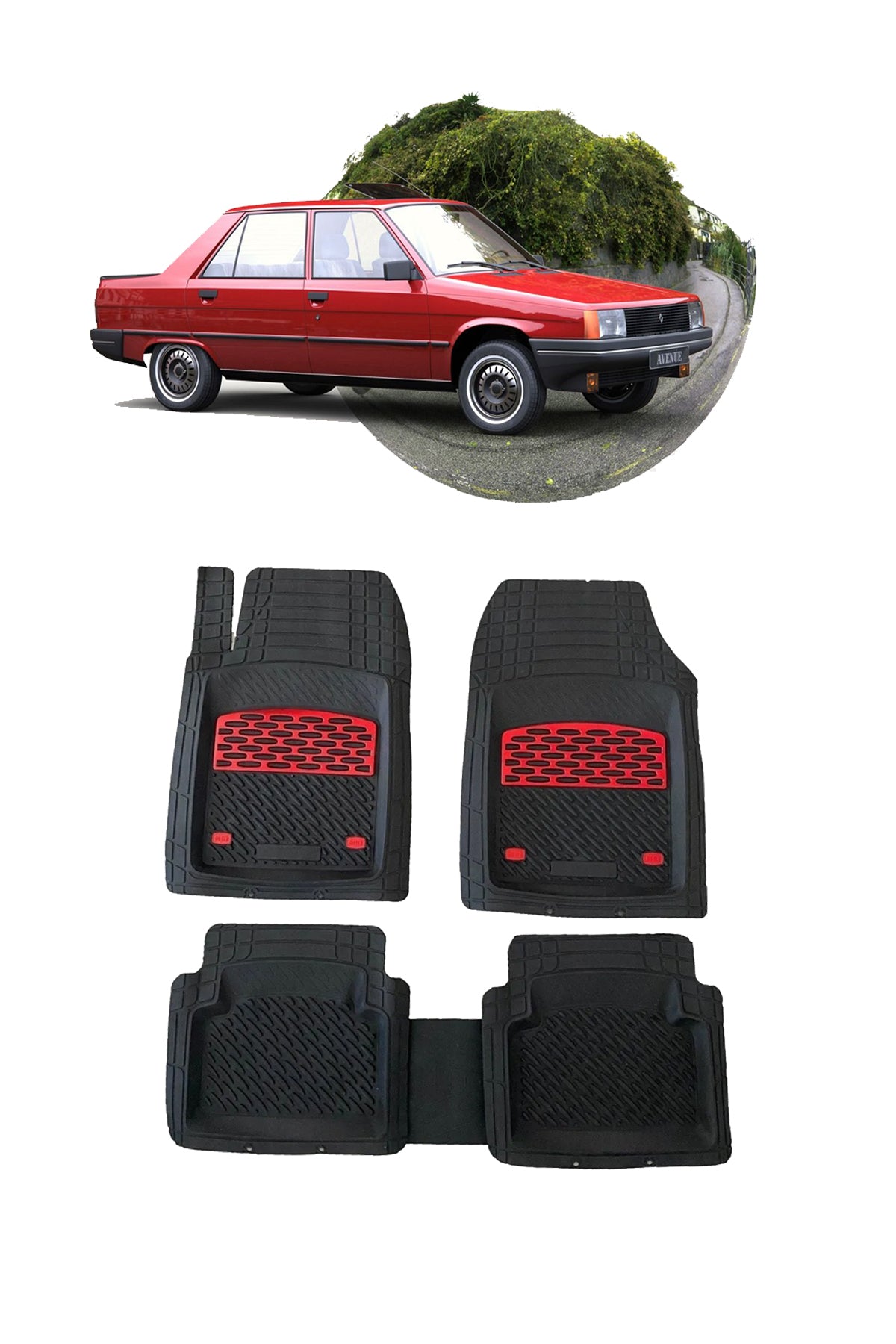 Renault Brodway 1981-1989 Araca Uyumlu Krom Kırmızı Derin Havuzlu Siyah Oto Paspas Takımı