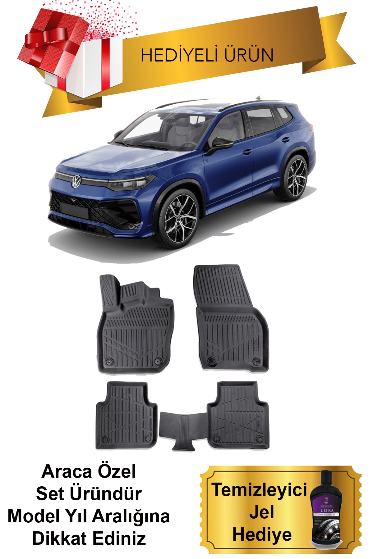 Volkswagen Tayron 2024 Sonrası Araca Özel 3D Havuzlu Paspas (TEMİZLEYİCİ JEL HEDİYELİ)