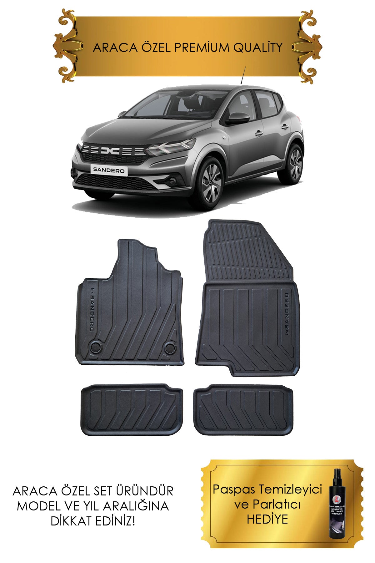 Dacia Sandero 2021-2022-2023-2024-2025 Araca Özel 2D Havuzlu Paspas