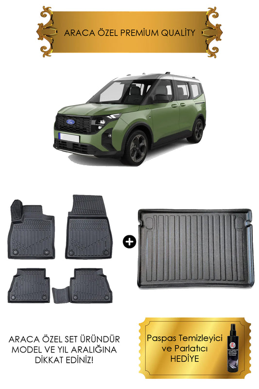 Ford Tourneo Courier 2024 - 2025 Uyumlu Araca Özel Havuzlu Paspas ve Bagaj Havuzu(HEDİYELİ)