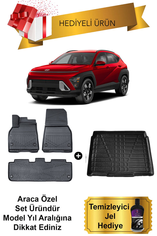 Hyundai Kona Elektrikli 2024 Sonrası 3D Havuzlu Paspas ve Bagaj Havuzu Set (HEDİYELİ)