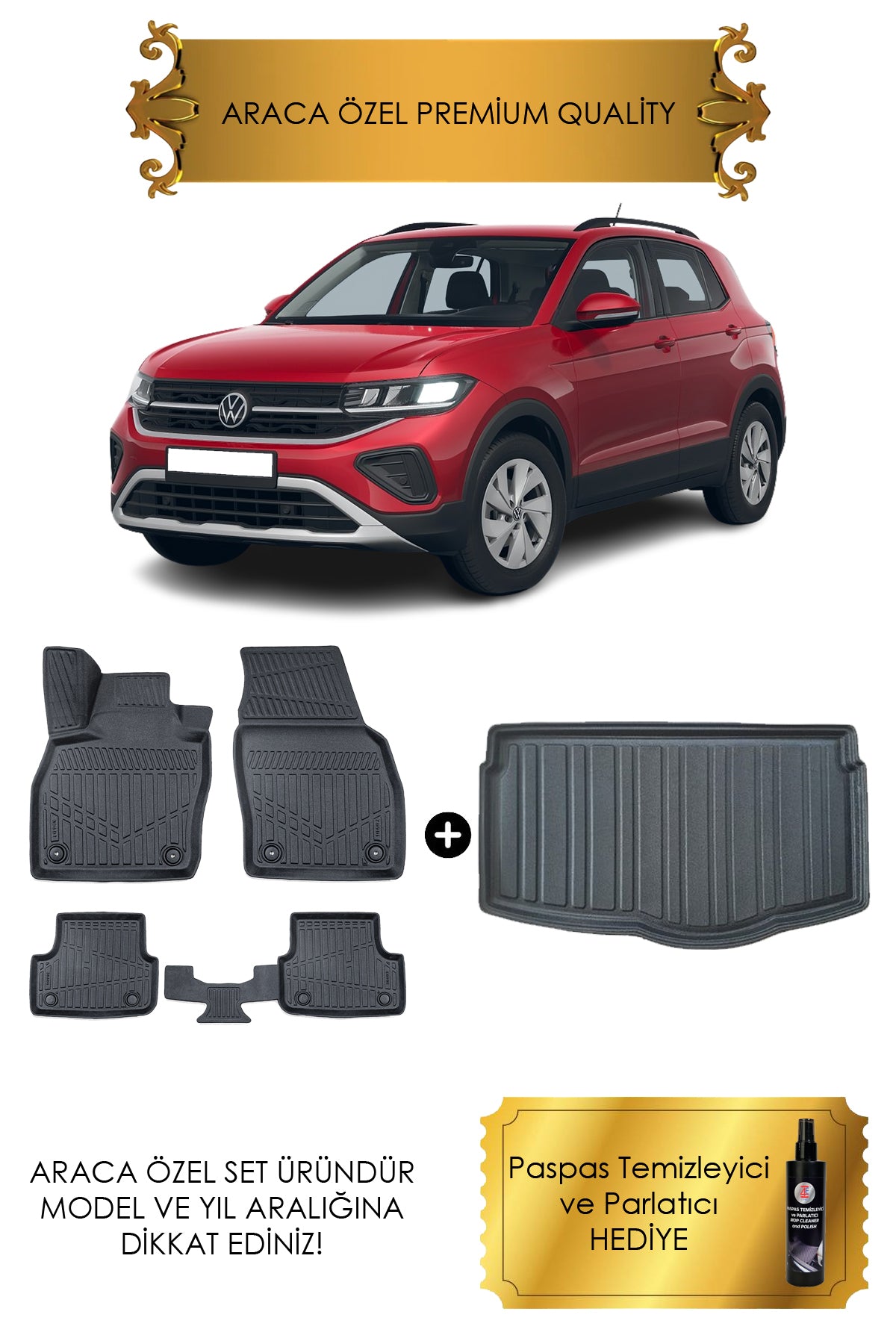 VW T-Cross 2022 - 2023 - 2024 - 2025 Araca Özel Havuzlu Paspas ve Alt Kademe Bagaj Havuzu (HEDİYELİ)