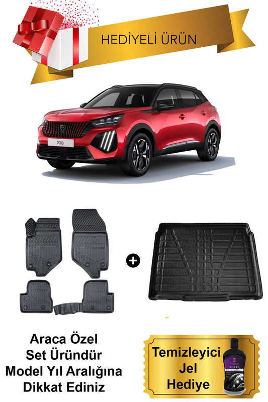 Peugeot 2008 Benzin/Dizel 2019 Sonrası 3D Havuzlu Paspas ve Alt Kısım Bagaj Havuzu Set (HEDİYELİ)