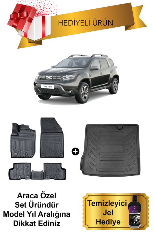 Dacia Duster 2 Wd(4X2) 2023 Sonrası 3D Havuzlu Paspas ve Bagaj Havuzu Set (TEMİZLEYİCİ JEL HEDİYE)