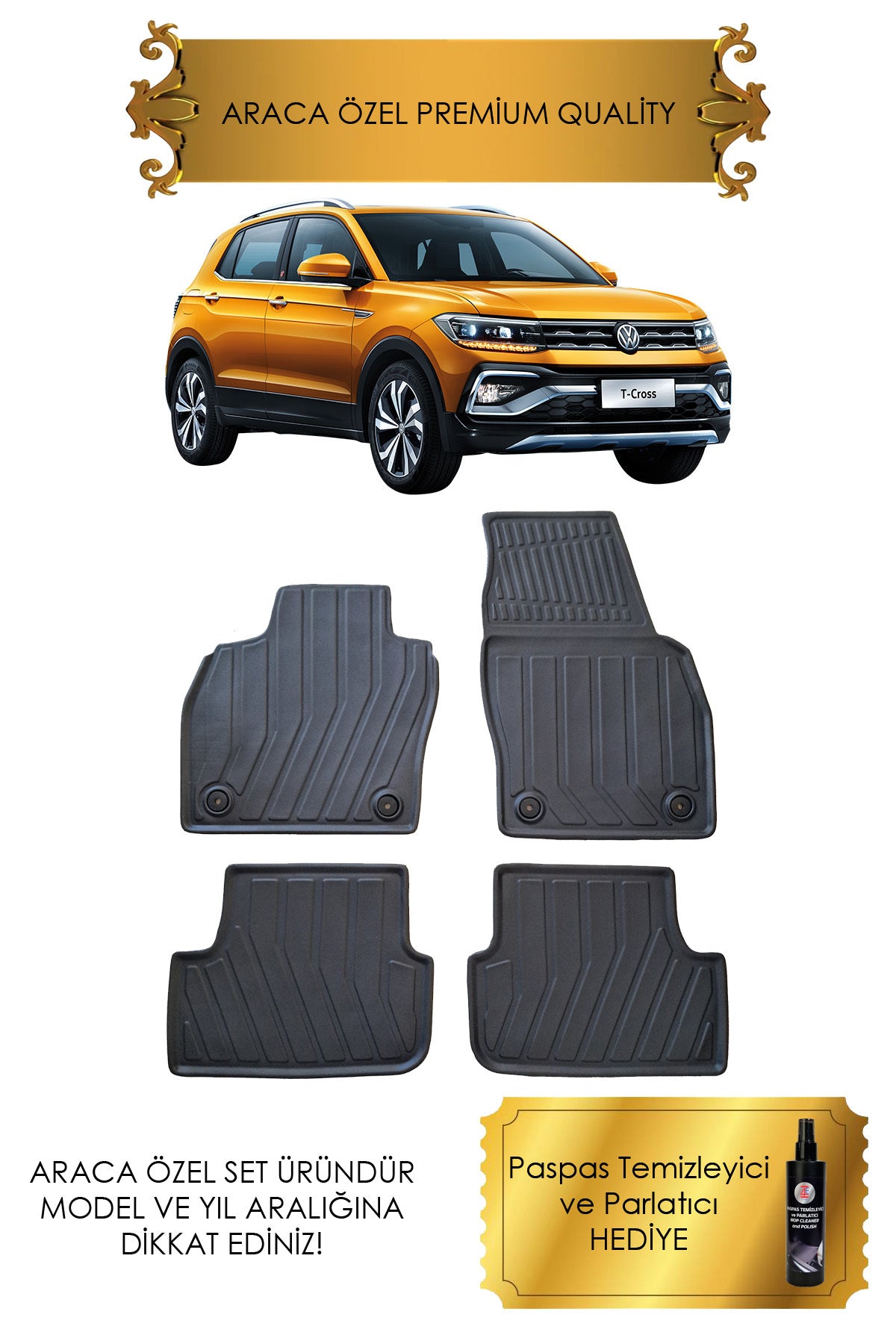 Volkswagen T Cross Paspas 2022 - 2023 - 2024 - 2025 Araca Özel 2D Havuzlu Paspas