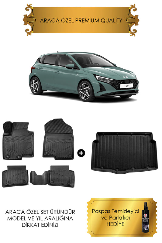 Hyundai İ20 Jump/Style/Elite 2021 - 2025 Arası Araca Özel Havuzlu Paspas ve Bagaj Havuzu (HEDİYELİ)