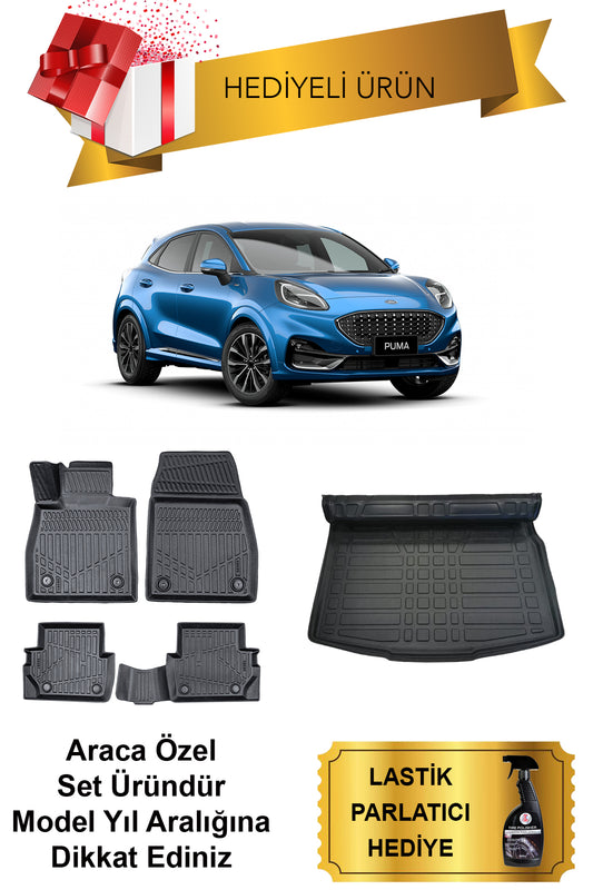 Ford Puma 2019 Sonrası Araca Özel 4D Havuzlu Paspas ve Bagaj Havuzu Set (HEDİYELİ)