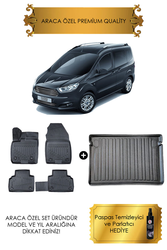 Ford Courier 2014 ve Sonrası Araca Özel 4D Premium Havuzlu Paspas ve Bagaj Seti (HEDİYELİ)