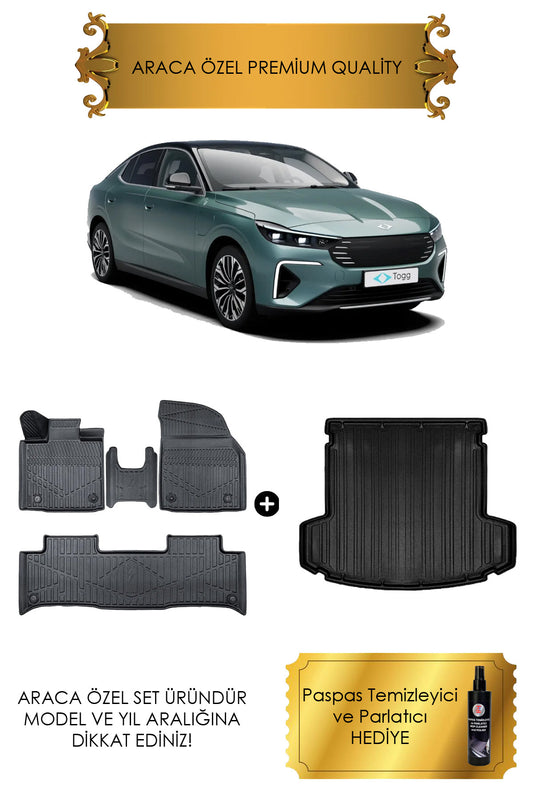 TOGG SEDAN YENİ T10F 2025 SONRASI ARACA ÖZEL HAVUZLU PASPAS TAKIMI ve BAGAJ HAVUZU (HEDİYELİ)