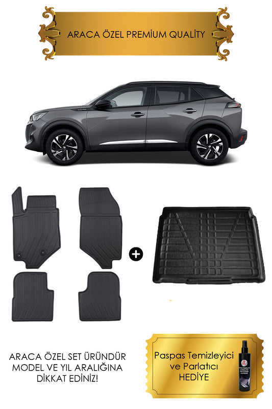 Peugeot 2008 1.2 Benzin 2023 - 2024 - 2025 - 2026 Model Havuzlu Paspas ve Üst Kısım Bagaj Havuzu Set